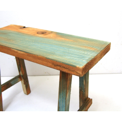 Ławka ławeczka mała drewniana vintage kolor przecierany niebieski